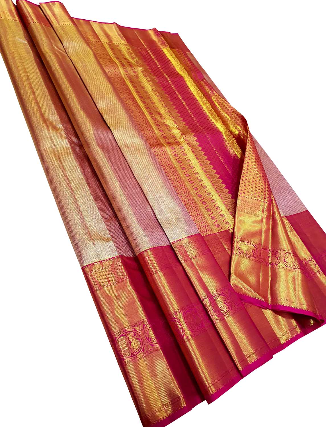 Elegant Pink Kanjeevaram Handlooms Pure Tissue Silk Saree - Luxurion World