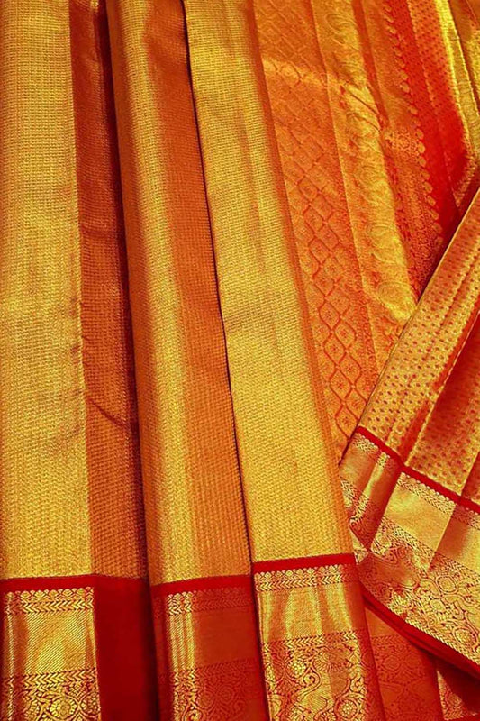 Exquisite Golden Kanjeevaram Handloom Pure Tissue Silk Saree - Luxurion World