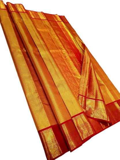 Exquisite Golden Kanjeevaram Handloom Pure Tissue Silk Saree - Luxurion World