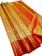Exquisite Golden Kanjeevaram Handloom Pure Tissue Silk Saree - Luxurion World