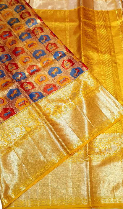 Exquisite Yellow Kanjeevaram Handlooms Pure Tissue Silk Saree - Luxurion World