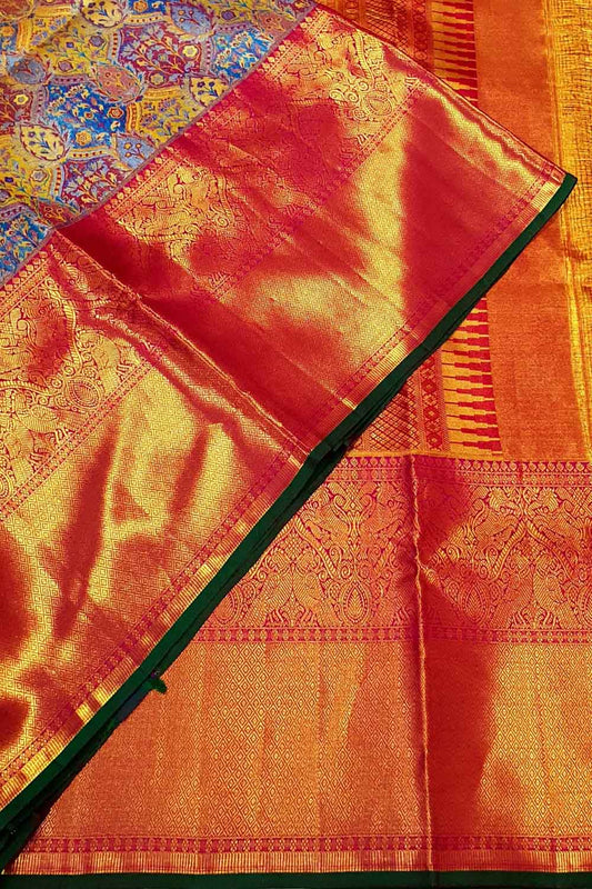 Exquisite Multicolor Kanjeevaram Handlooms Pure Tissue Silk Saree