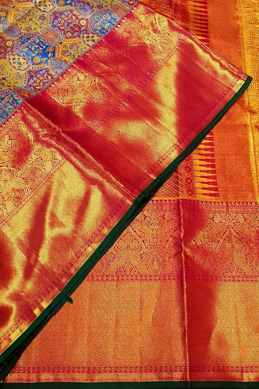 Exquisite Multicolor Kanjeevaram Handlooms Pure Tissue Silk Saree - Luxurion World