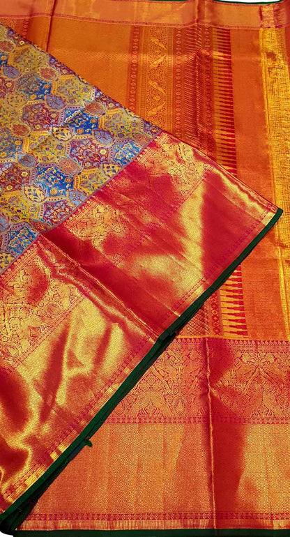 Exquisite Multicolor Kanjeevaram Handlooms Pure Tissue Silk Saree - Luxurion World