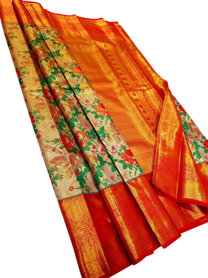 Exquisite Multicolor Kanjeevaram Handloom Pure Silk Saree - Luxurion World