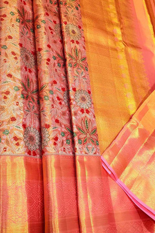 Exquisite Multicolor Kanjeevaram Handloom Pure Silk Saree