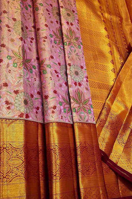 Exquisite Pink Kanjeevaram Handloom Pure Silk Saree: Timeless Elegance - Luxurion World