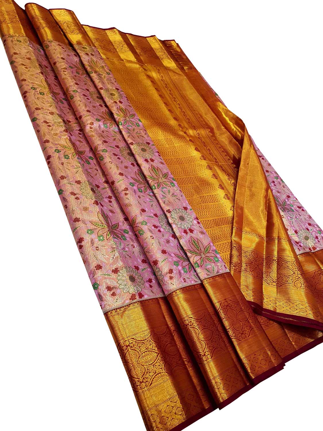 Exquisite Pink Kanjeevaram Handloom Pure Silk Saree: Timeless Elegance - Luxurion World