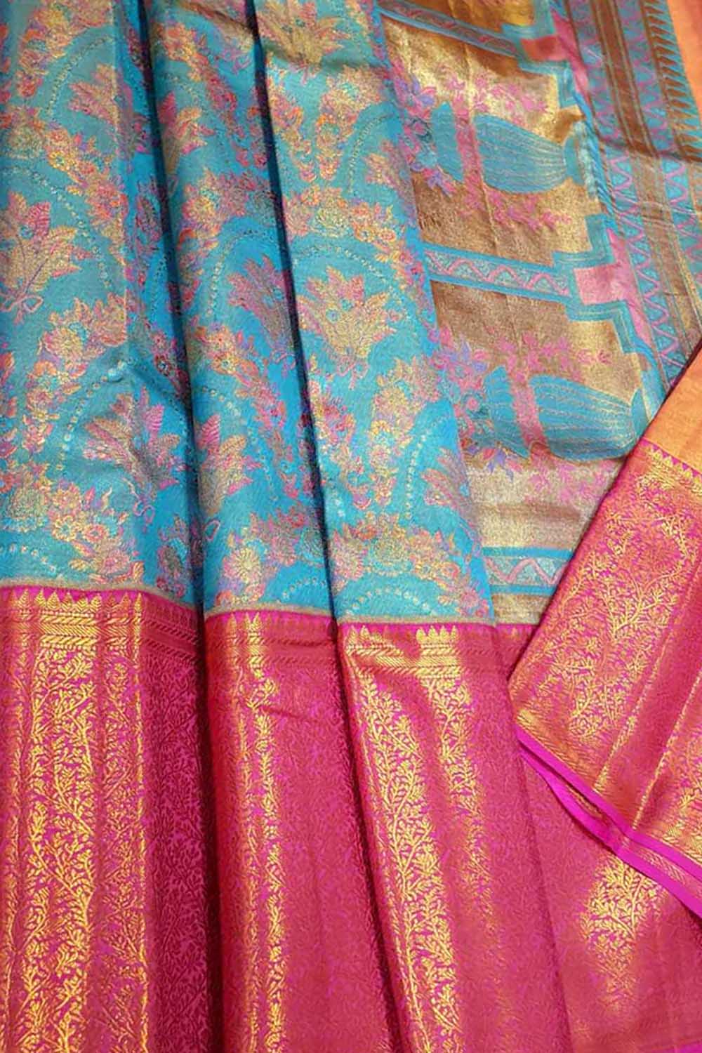 Exquisite Blue Kanjeevaram Handloom Pure Tissue Silk Saree - Luxurion World
