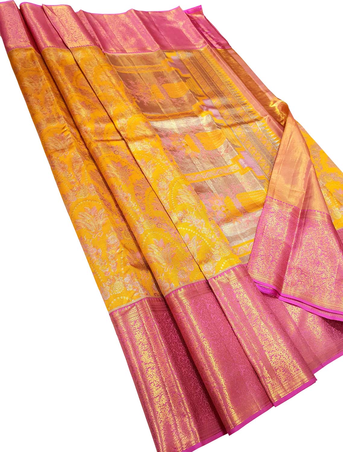 Exquisite Yellow Kanjeevaram Handloom Pure Tissue Silk Saree - Luxurion World