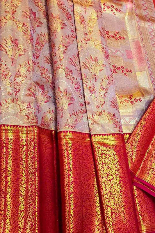 Exquisite Pink Kanjeevaram Handloom Pure Tissue Silk Saree