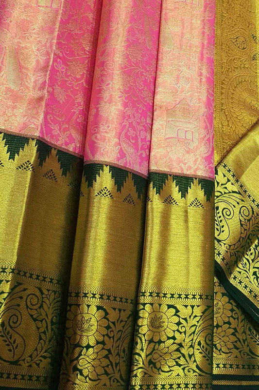 Exquisite Pink Kanjeevaram Silk Saree - Handloom Beauty