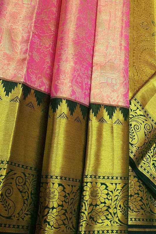Exquisite Pink Kanjeevaram Silk Saree - Handloom Beauty - Luxurion World