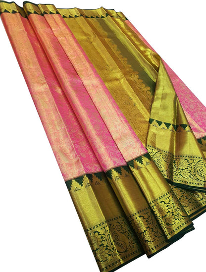 Exquisite Pink Kanjeevaram Silk Saree - Handloom Beauty - Luxurion World