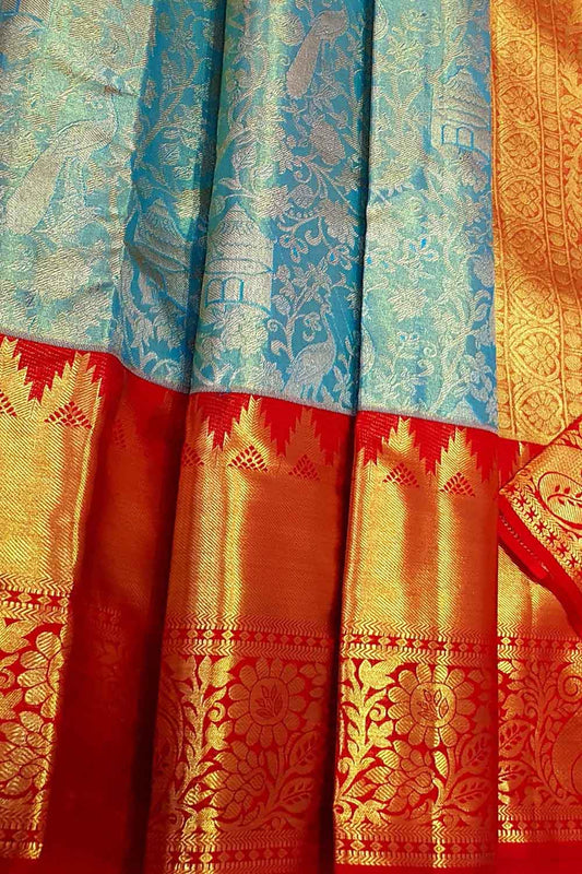 Exquisite Blue Kanjeevaram Handloom Silk Saree - Luxurion World