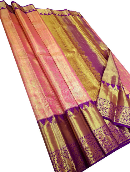 Exquisite Pink Kanjeevaram Pure Silk Saree - Luxurion World