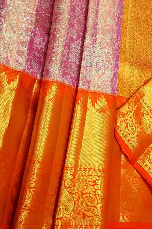 Exquisite Pink Kanjeevaram Handloom Silk Saree - Luxurion World