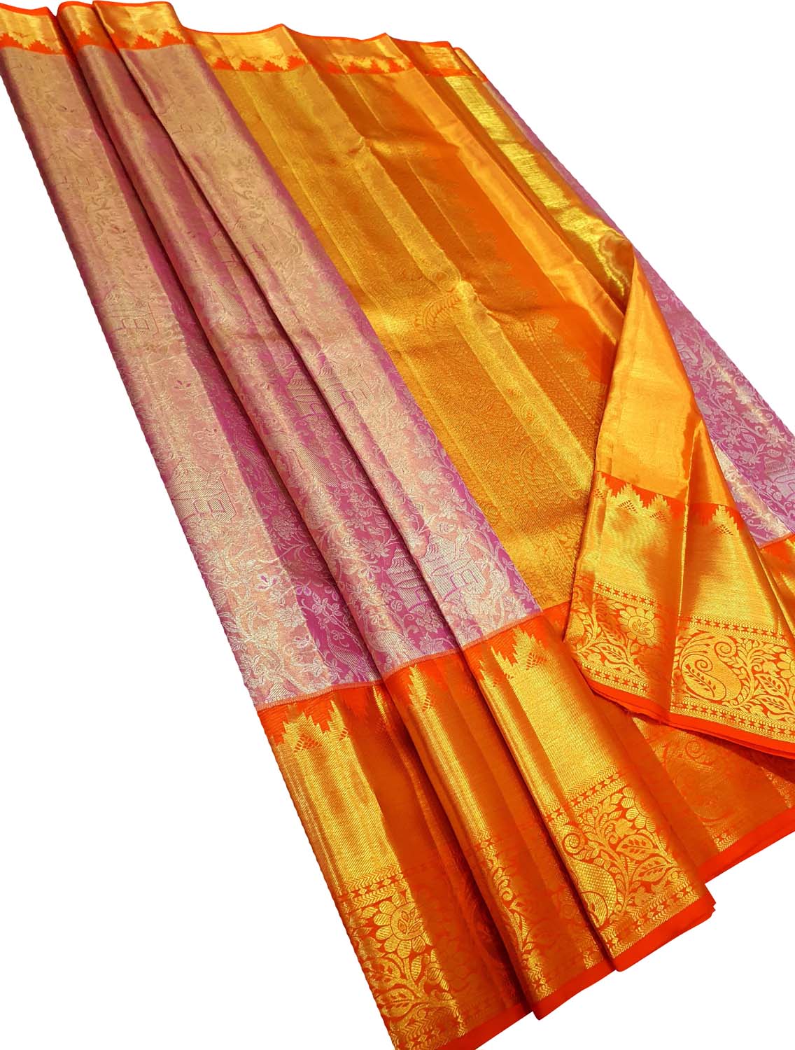 Exquisite Pink Kanjeevaram Handloom Silk Saree - Luxurion World