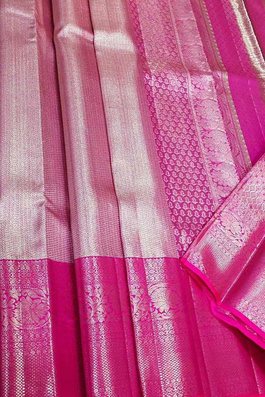 Exquisite Pink Kanjeevaram Handloom Silk Saree - Luxurion World
