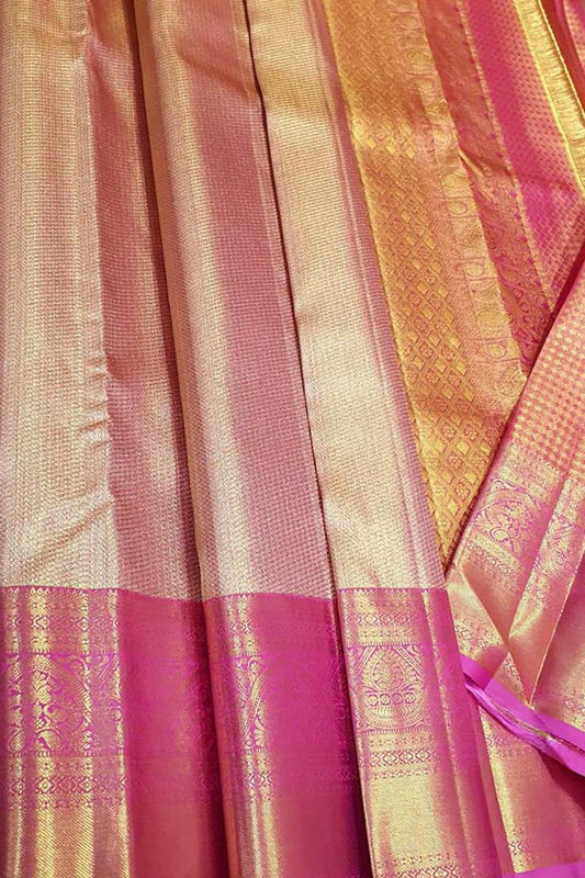 Exquisite Pink Kanjeevaram Handloom Silk Saree - Luxurion World