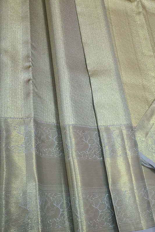 Exquisite Silver Kanjeevaram Pure Silk Saree