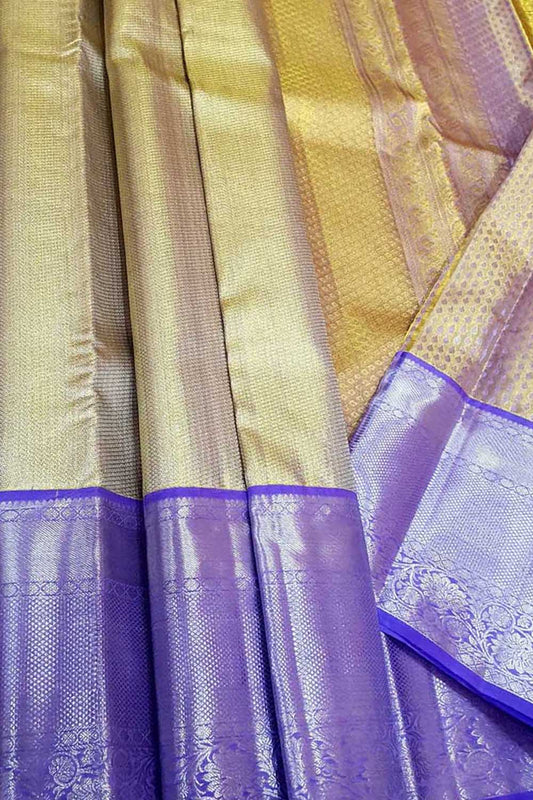 Exquisite Golden Kanjeevaram Silk Saree - Handloom Pure