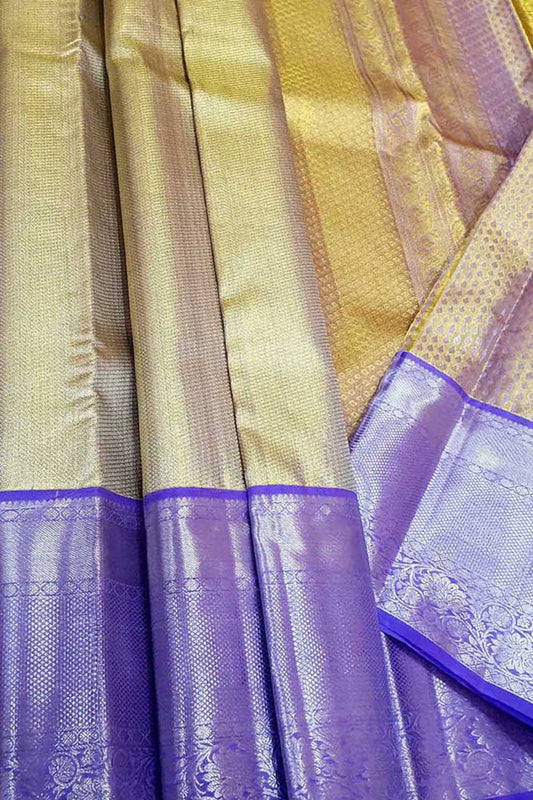 Exquisite Golden Kanjeevaram Silk Saree - Handloom Pure - Luxurion World