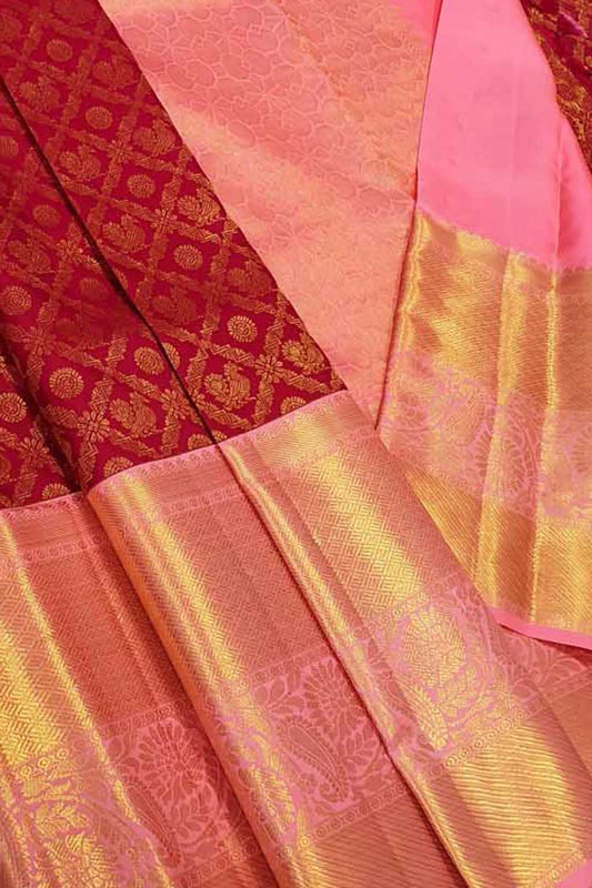 Exquisite Red Kanjeevaram Silk Saree - Handloom Beauty - Luxurion World