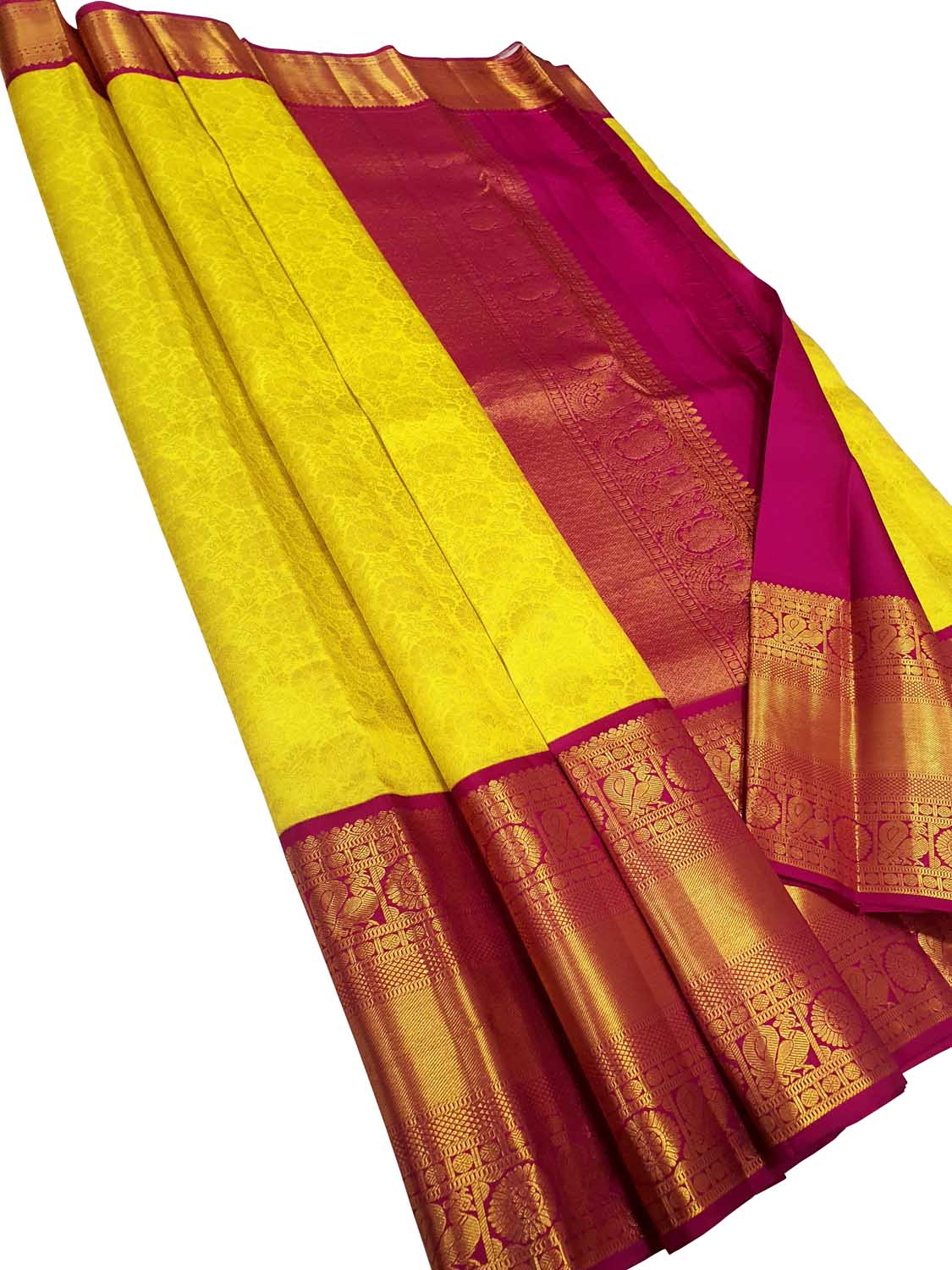 Yellow Kanjeevaram Handloom Silk Saree - Pure Elegance - Luxurion World