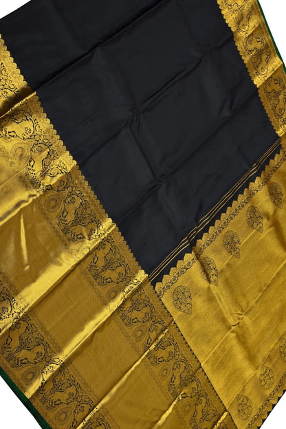Black Handloom Kanjeevaram Pure Silk Saree - Luxurion World