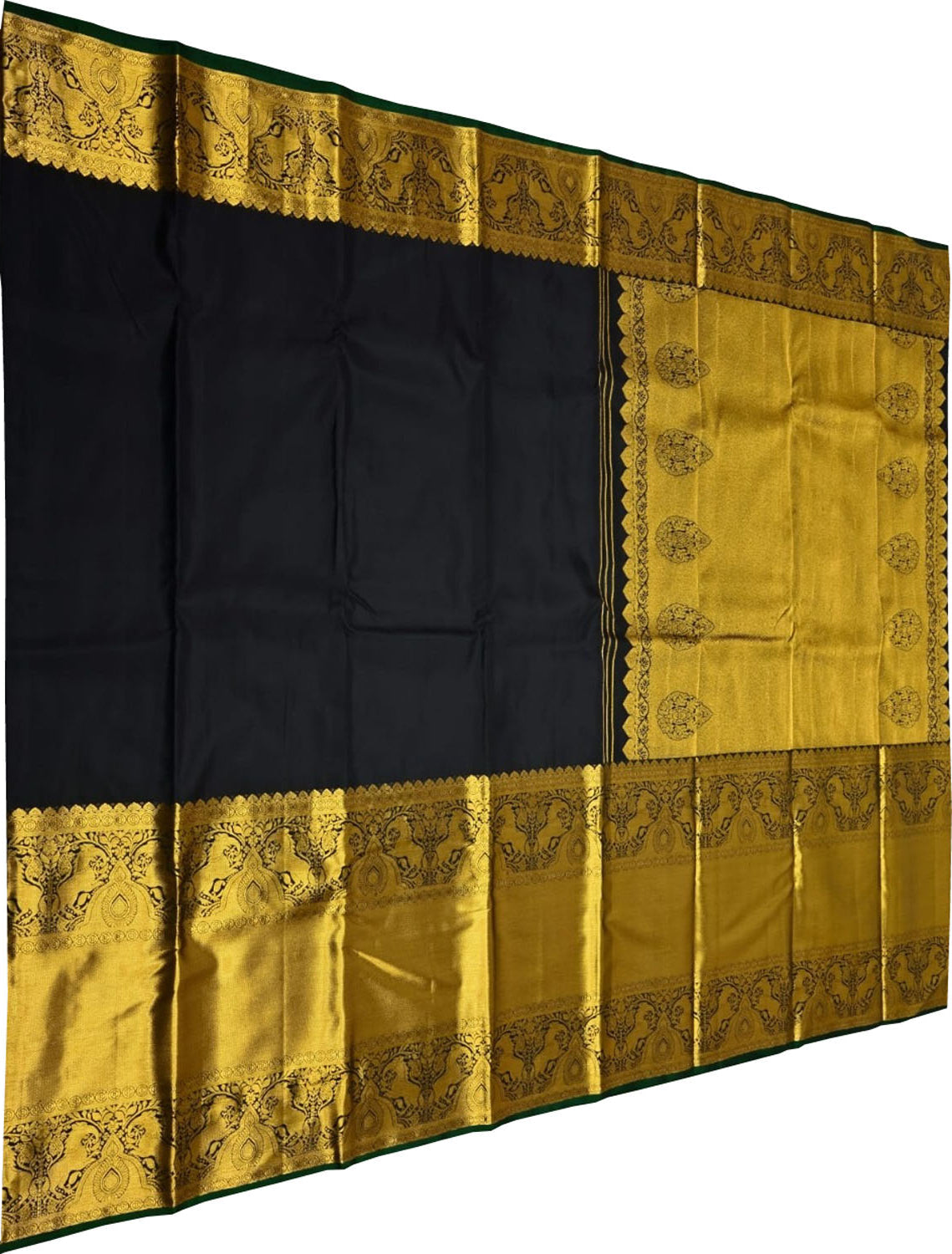 Black Handloom Kanjeevaram Pure Silk Saree - Luxurion World