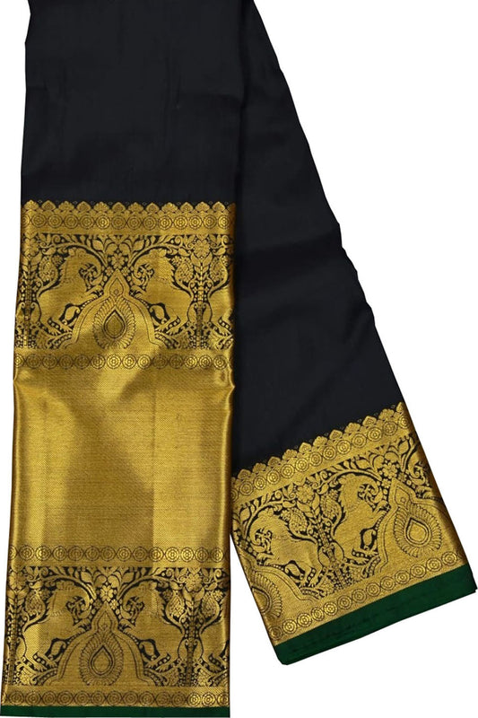 Black Handloom Kanjeevaram Pure Silk Saree - Luxurion World