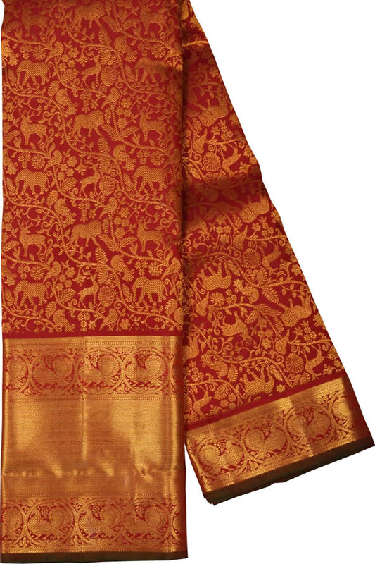 Red Handloom Kanjeevaram Pure Silk Saree - Luxurion World