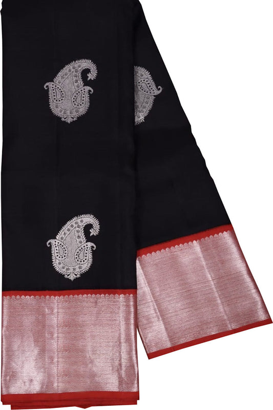 Black Handloom Kanjeevaram Pure Silk Saree - Luxurion World