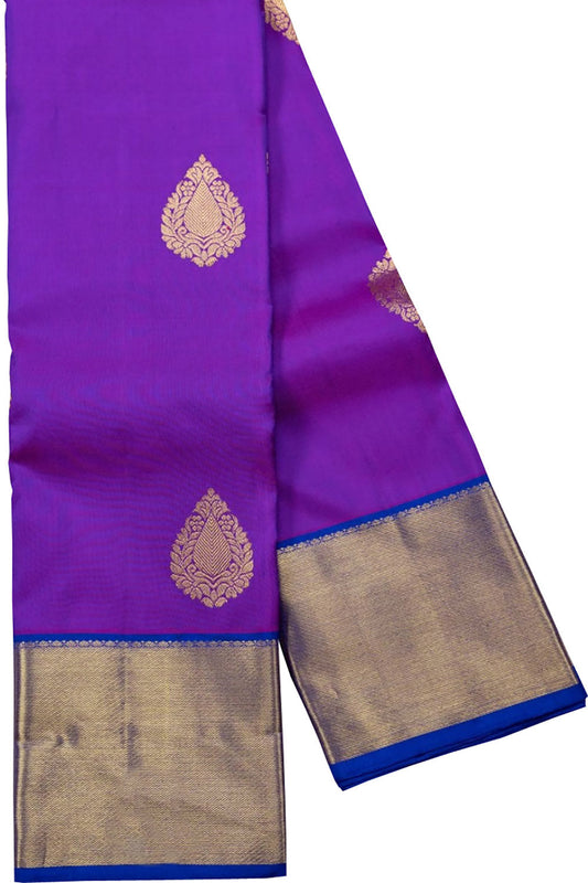 Purple Handloom Kanjeevaram Pure Silk Saree - Luxurion World