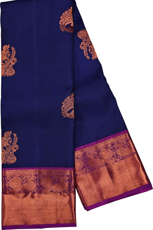 Blue Handloom Kanjeevaram Pure Silk Saree - Luxurion World