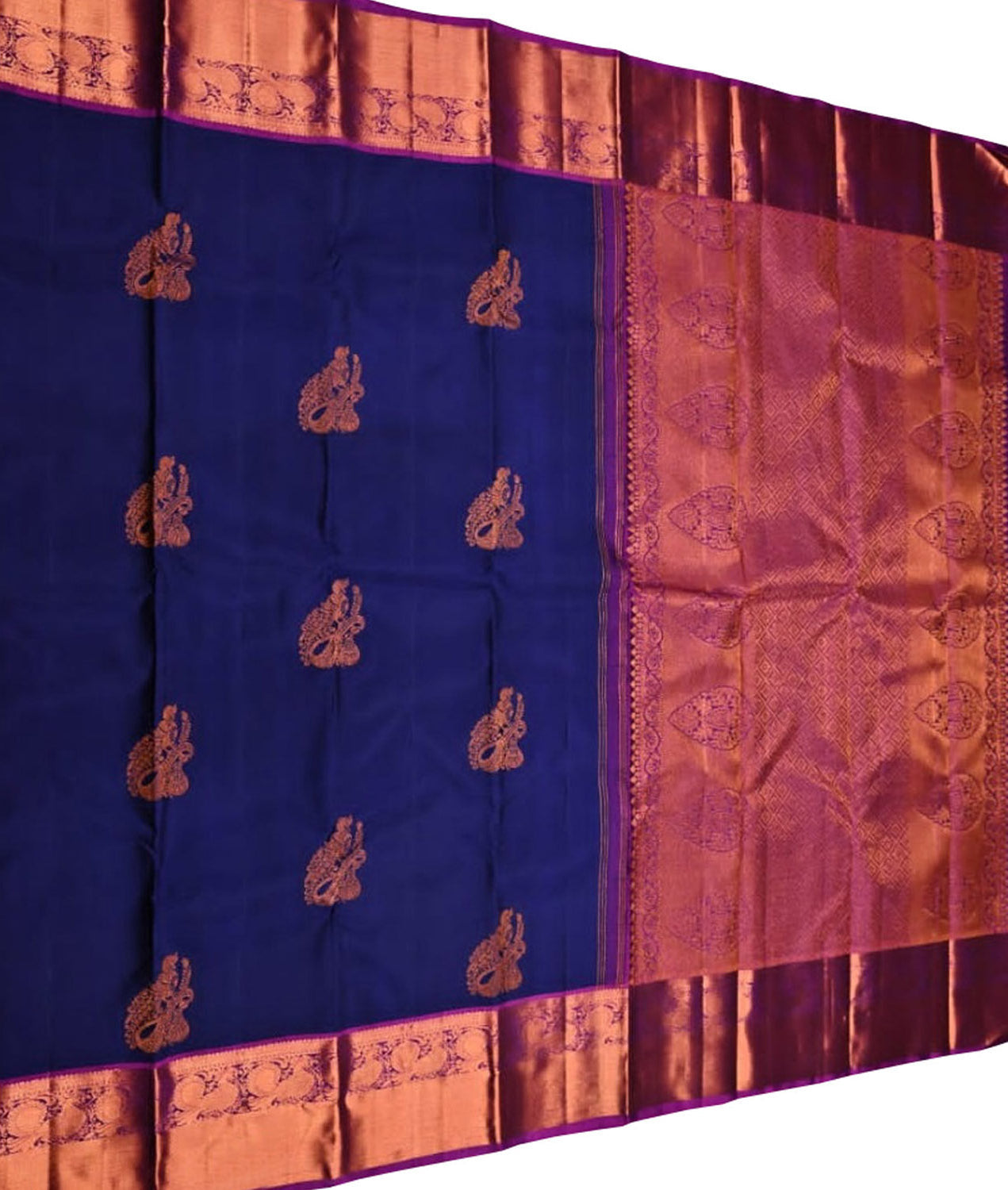 Blue Handloom Kanjeevaram Pure Silk Saree - Luxurion World