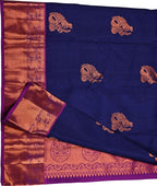 Blue Handloom Kanjeevaram Pure Silk Saree - Luxurion World