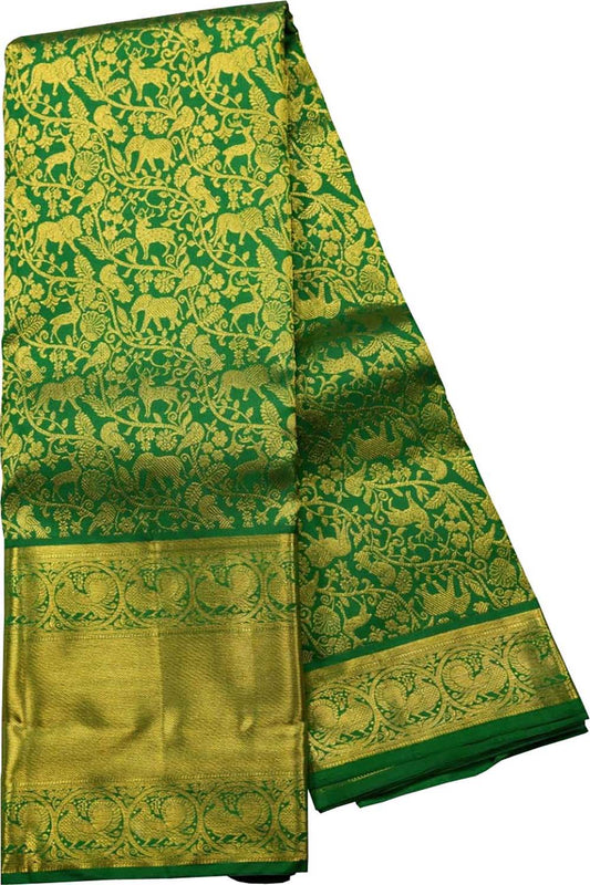 Green Handloom Kanjeevaram Pure Silk Saree - Luxurion World