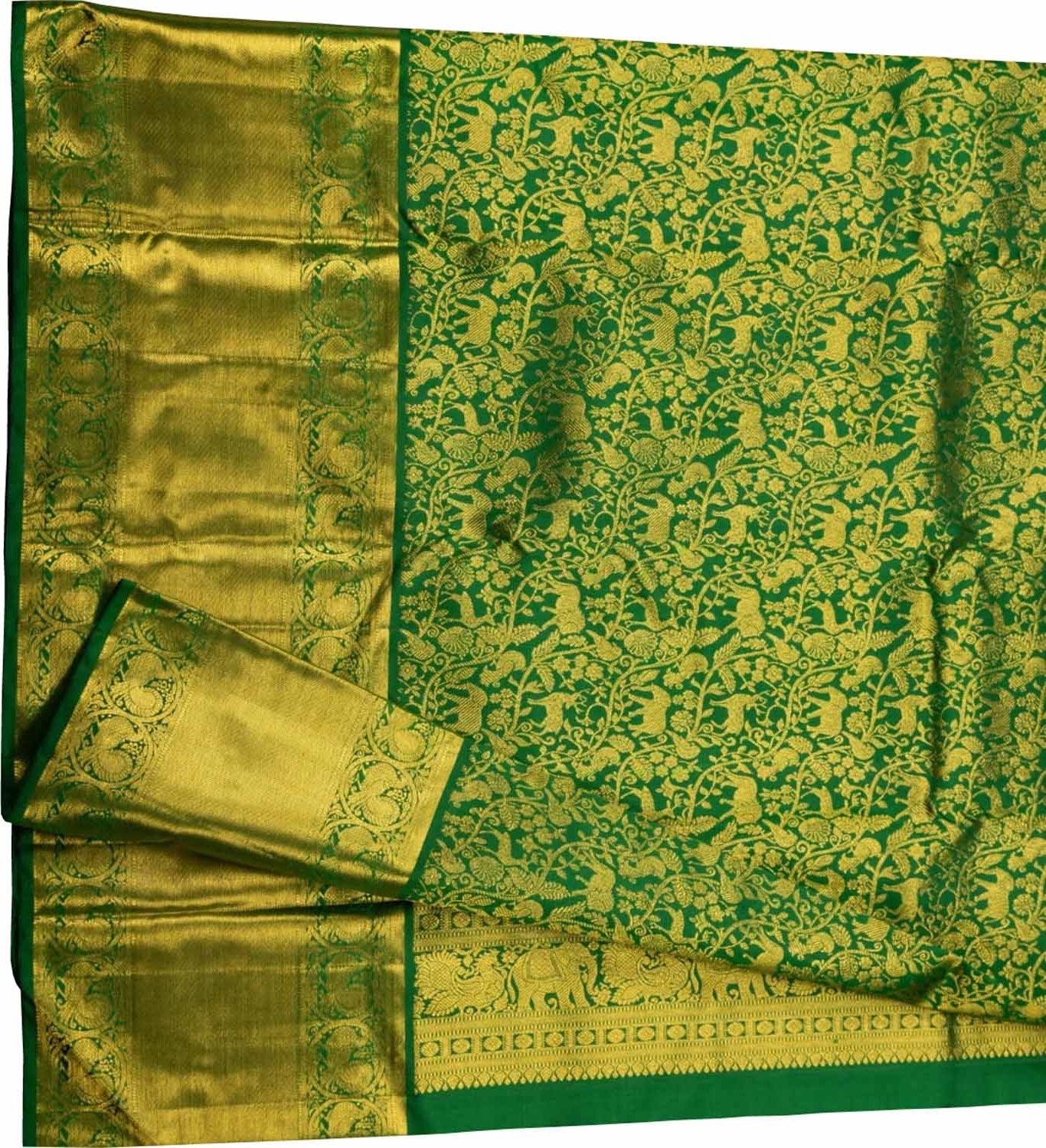 Green Handloom Kanjeevaram Pure Silk Saree - Luxurion World