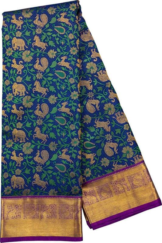 Blue Handloom Kanjeevaram Pure Silk Saree - Luxurion World