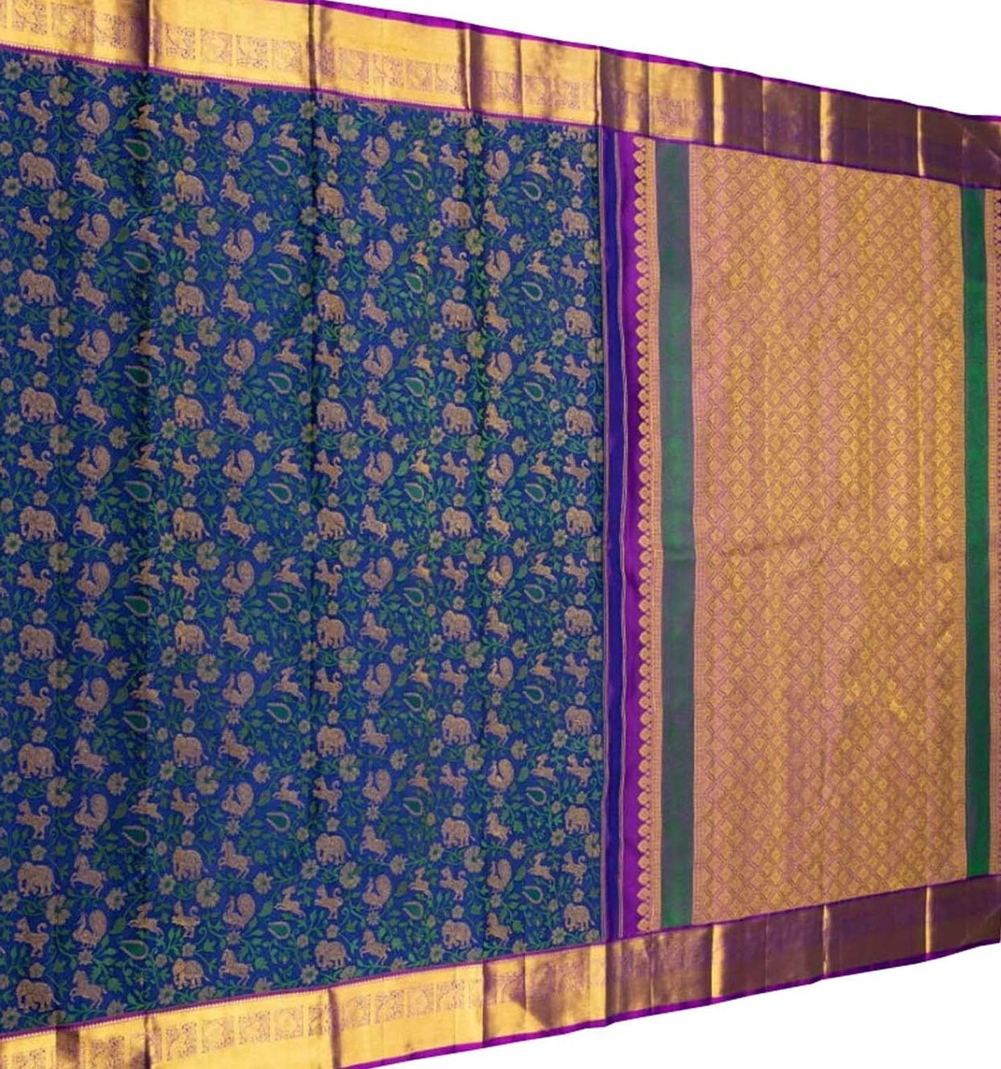 Blue Handloom Kanjeevaram Pure Silk Saree - Luxurion World