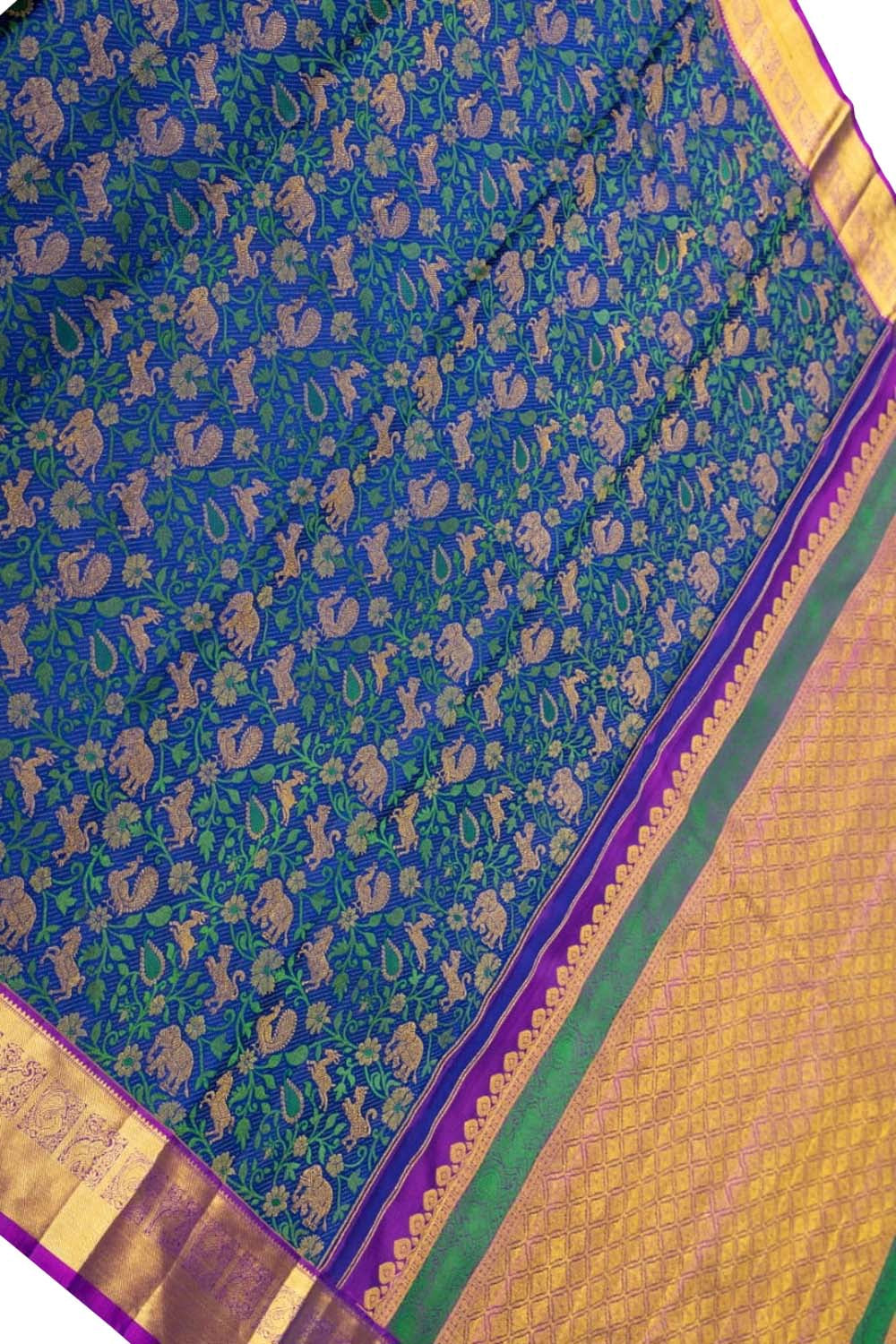 Blue Handloom Kanjeevaram Pure Silk Saree - Luxurion World