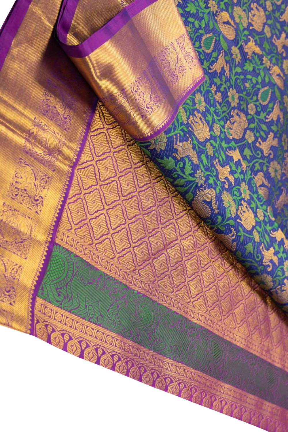 Blue Handloom Kanjeevaram Pure Silk Saree - Luxurion World