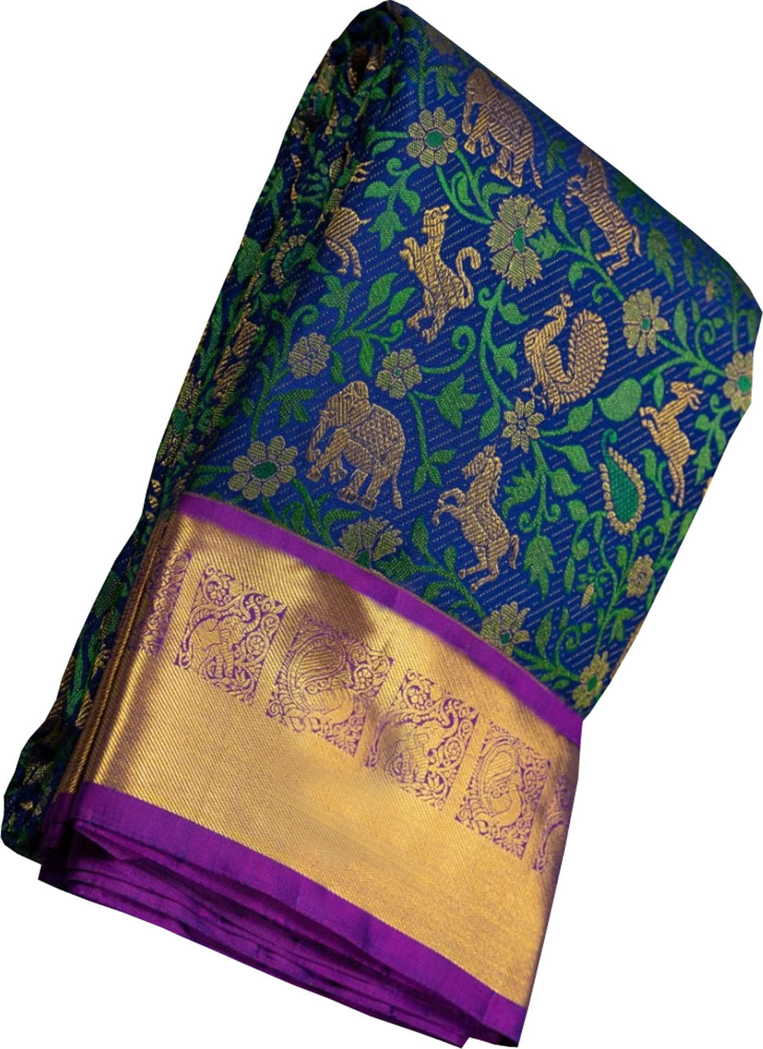 Blue Handloom Kanjeevaram Pure Silk Saree - Luxurion World