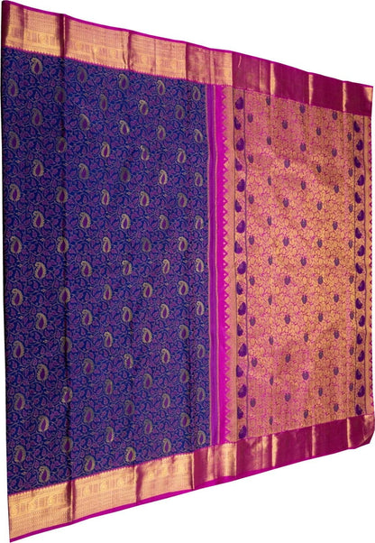 Purple Handloom Kanjeevaram Pure Silk Saree - Luxurion World