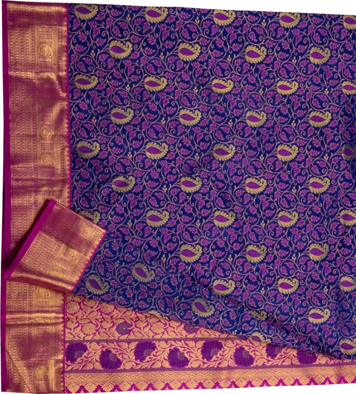 Purple Handloom Kanjeevaram Pure Silk Saree - Luxurion World