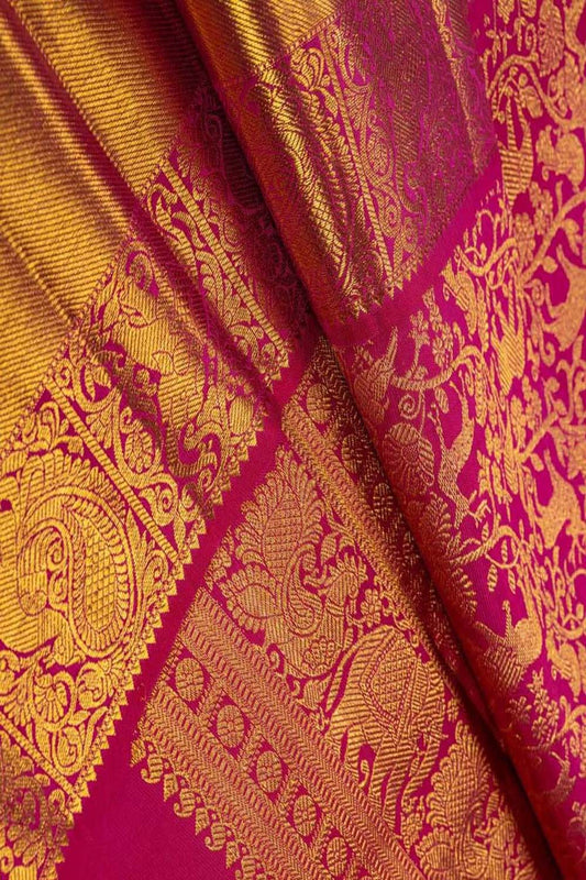 Pink Kanjiwaram Handloom Pure Silk Saree - Luxurion World