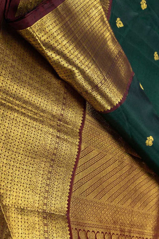 Green Kanjiwaram Handloom Pure Silk Saree - Luxurion World