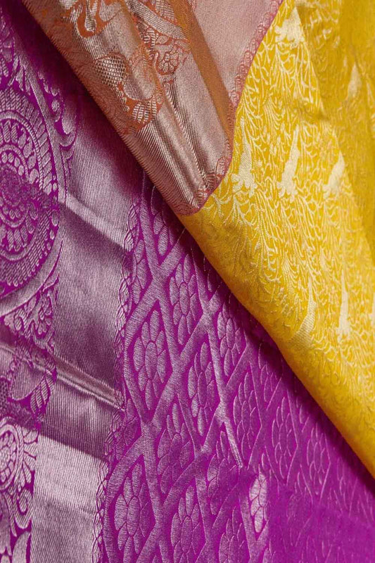 Yellow Kanjiwaram Handloom Pure Silk Saree - Luxurion World